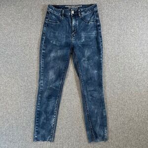 American Eagle Jegging‎ Womens 6 Sky High Jegging Blue Acid Wash Raw Hem
